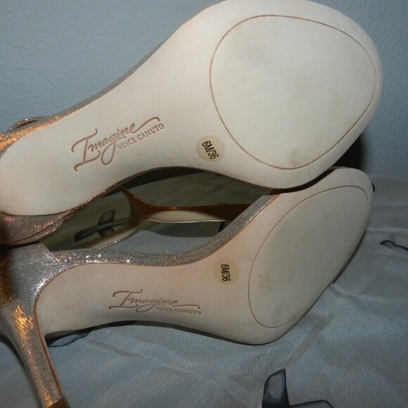 Imagine Vince Camuto Phoebe T-Strap Rose Gold Shimmer Satin Heels Size 6 - Picture 12 of 16
